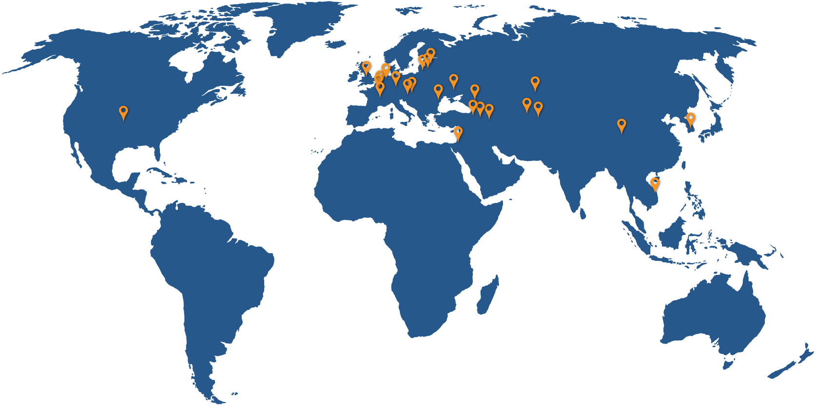 World map highlighting the countries where VP Island brands are sold
